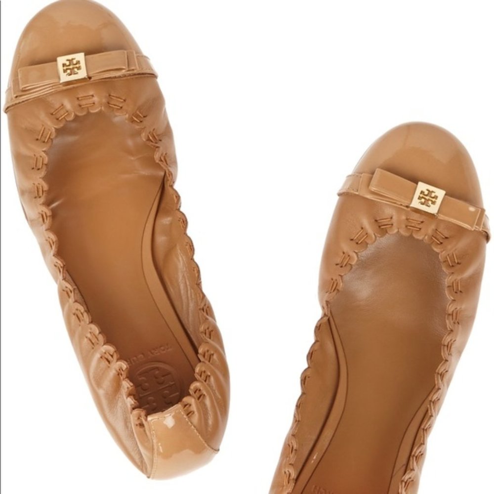 Tory Burch Romy leather ballet flat shoes tan sand